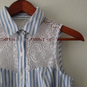 Retro Blue and White Striped Fit and Flare Dress